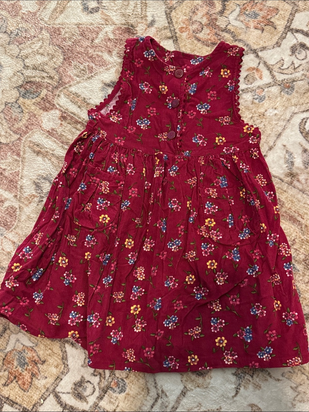 Vintage McKids Floral Corduroy Pinafore Dress